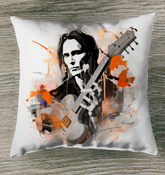 Zen Circles design on outdoor pillow in a garden setting.